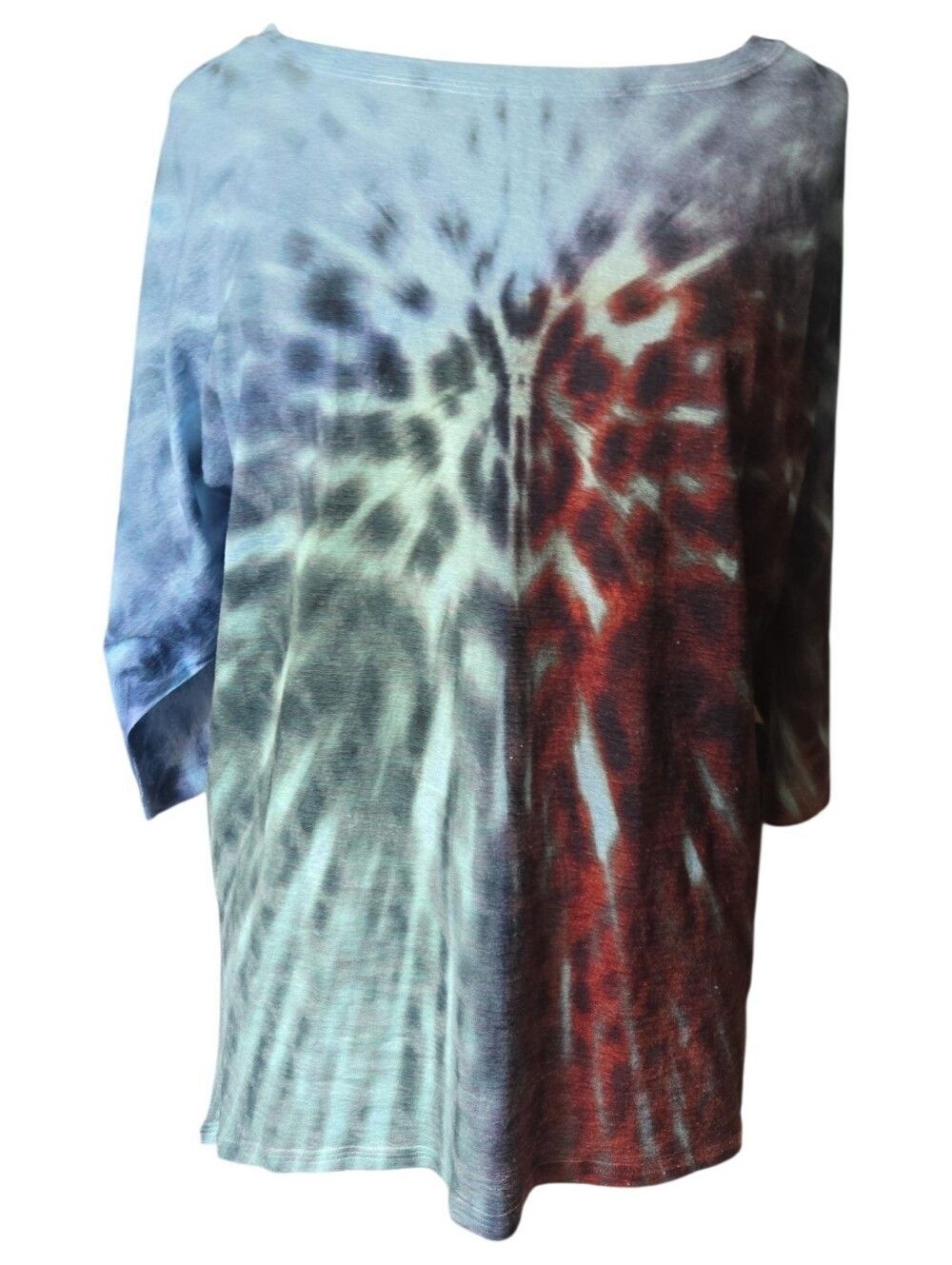 Nally & Millie Vibrant Tie Dye Tunic Top Long Sleeve Boat Neck Multi Color